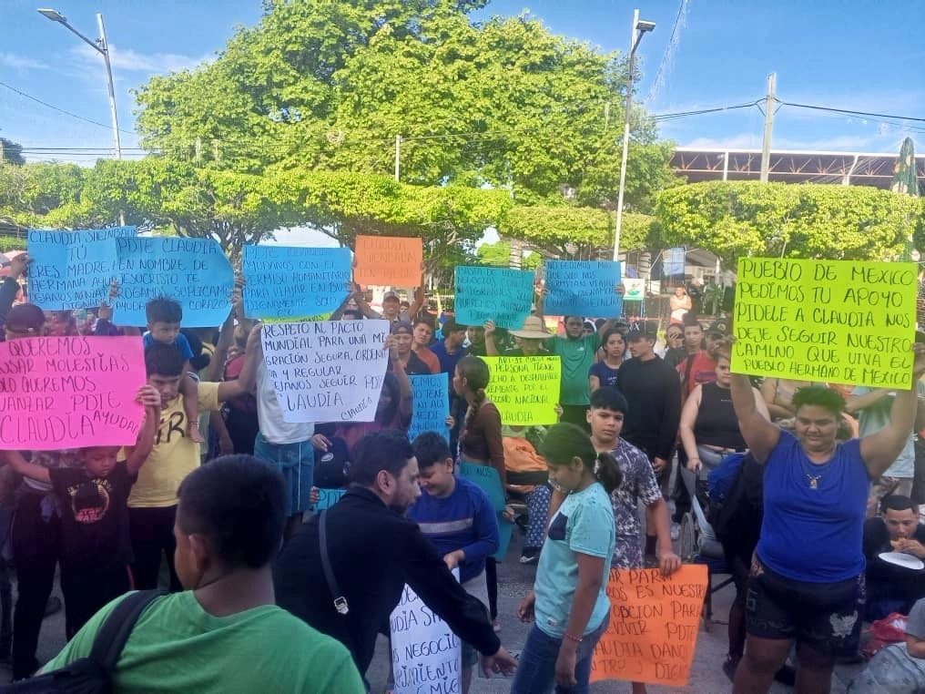 Protesto¦ü caravana migrante en Pijijiapan1